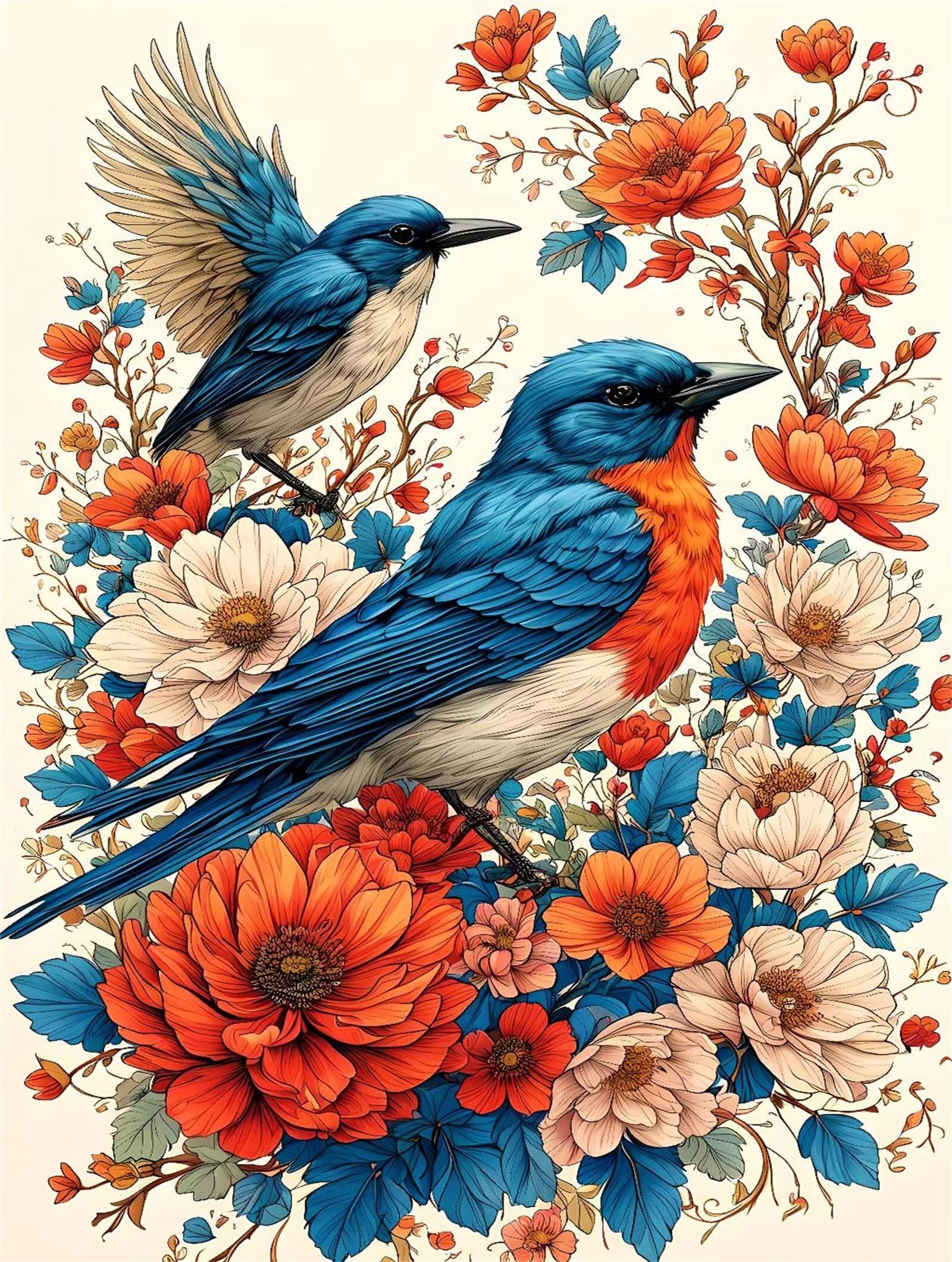 Amazon.co.jp: 数字油画 数字套件 Paint by Numbers 鳥の花 80x120cm